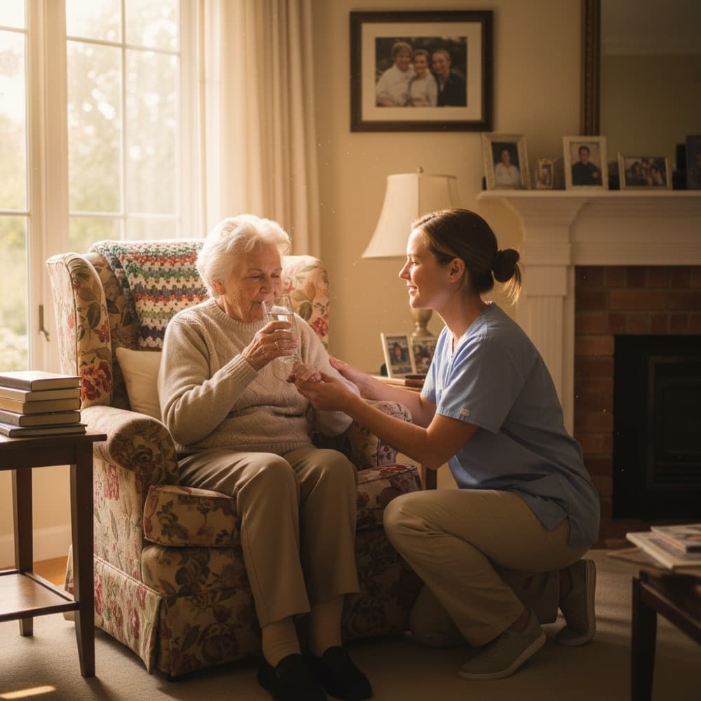 Home health aide with an elderly client