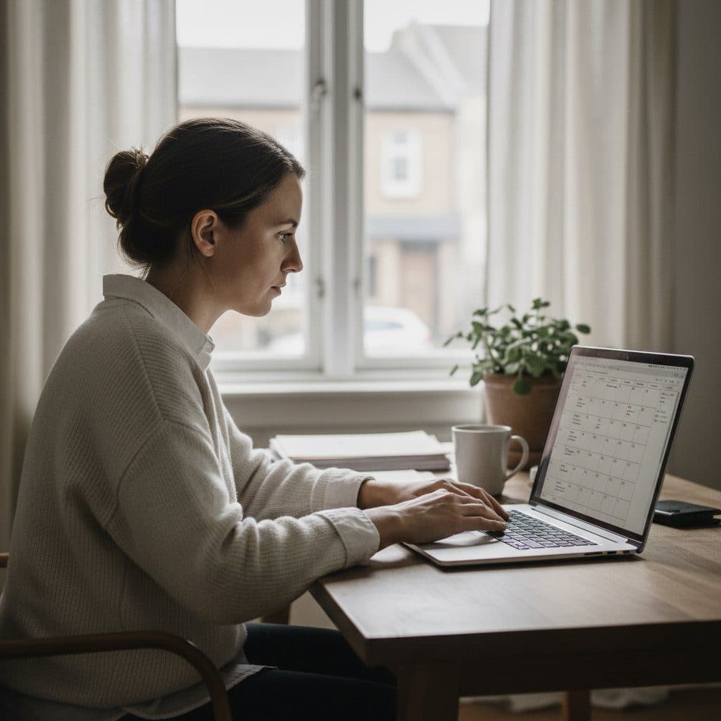 Short-term rental operations coordinator reviewing guest bookings on a laptop